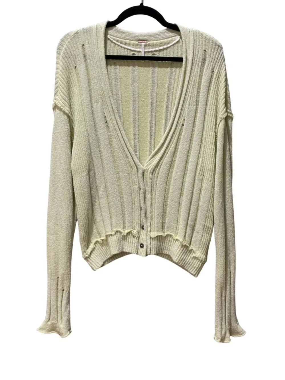 Free People Y2K Indie Skater Grunge Streetwear Lime Yellow Distressed Knit Large